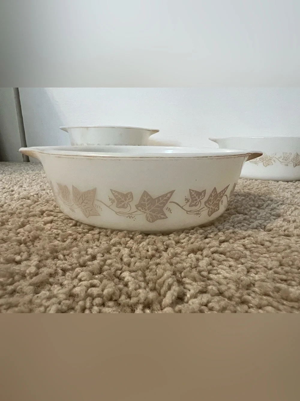 Pyrex Sandalwood Ivy Leaf Casserole Dish Set Of 3 1pt 1.5pt And 1qt Vintage